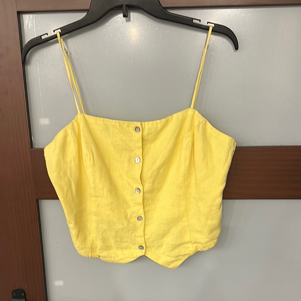 NIA Maria Top Yellow Button-Up Spaghetti Strap Top